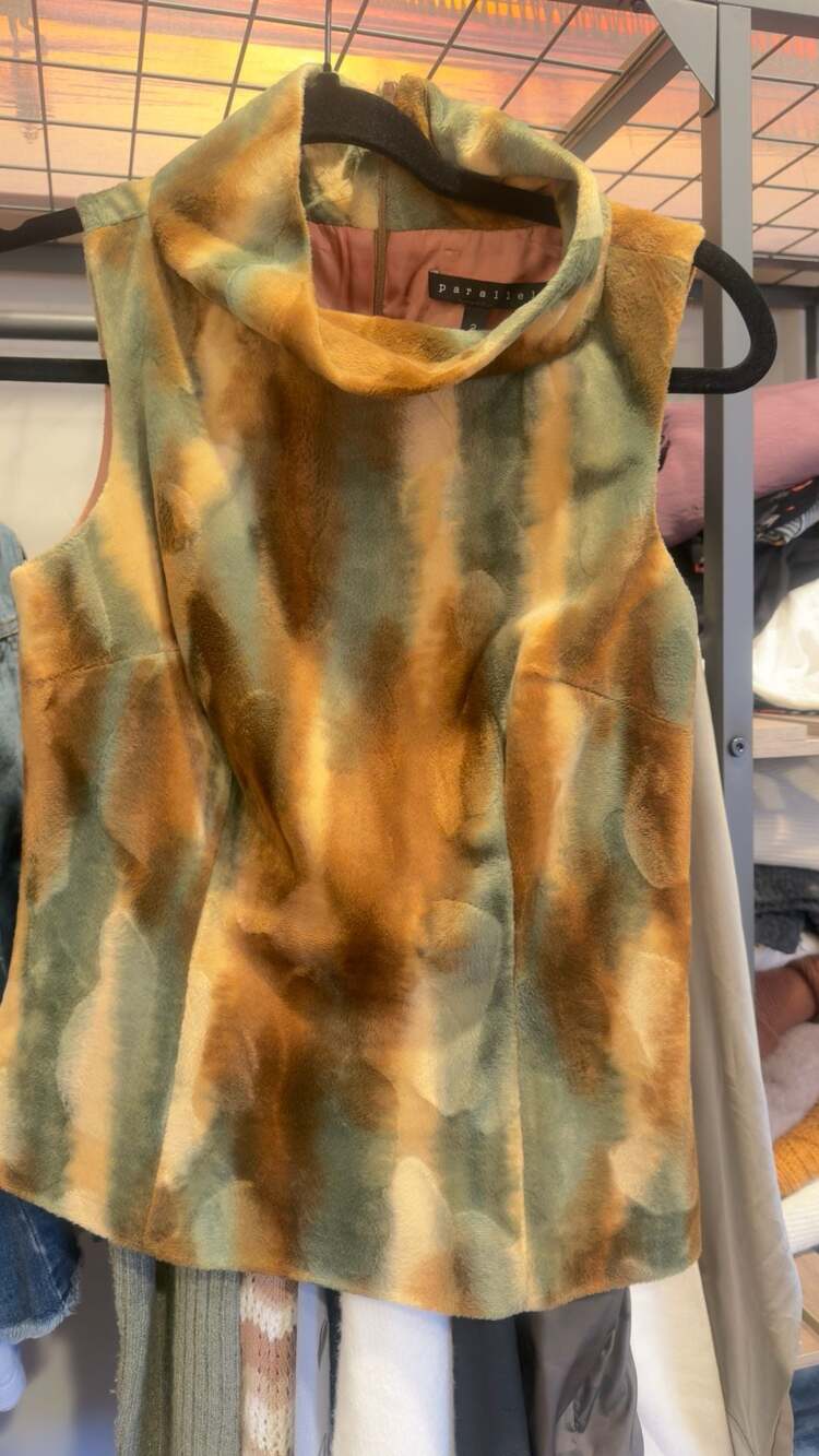 Parallel Size 2 Sleeveless Mock Neck Faux Fur Top